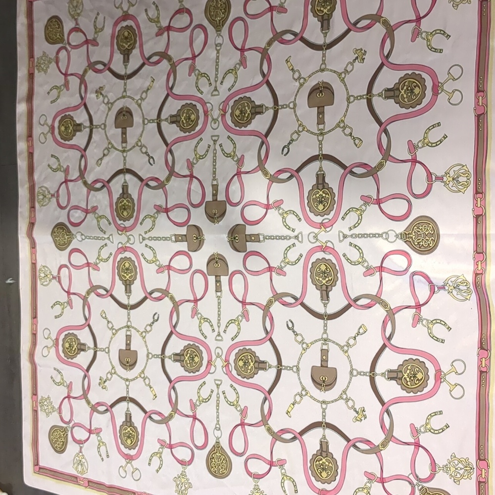 Vintage Mod Pink Equestrian Scarf Mid Century 51" Square Old Money Horse Theme - Picture 8 of 11